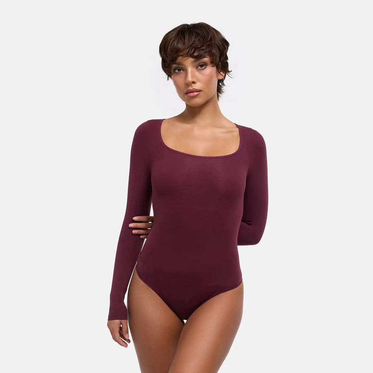 Square Neck Bodysuit Sculpting Shapewear Longsleeve mit String