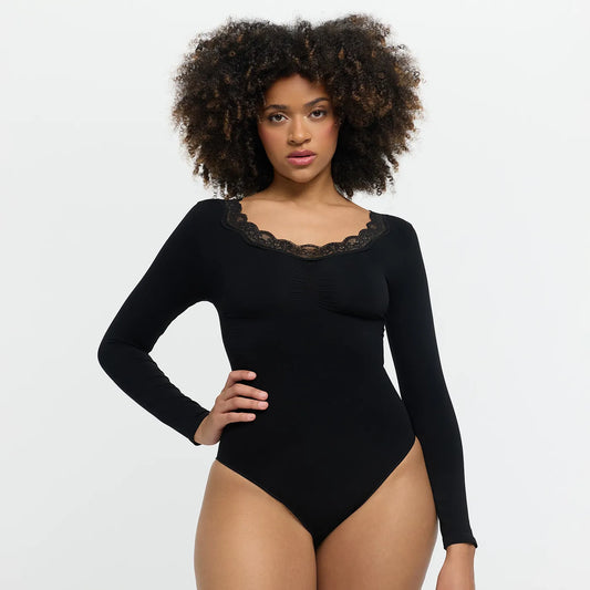 Lace Bodysuit Sculpting Shapewear Longsleeve mit Slip
