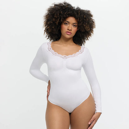 Lace Bodysuit Sculpting Shapewear Longsleeve mit String