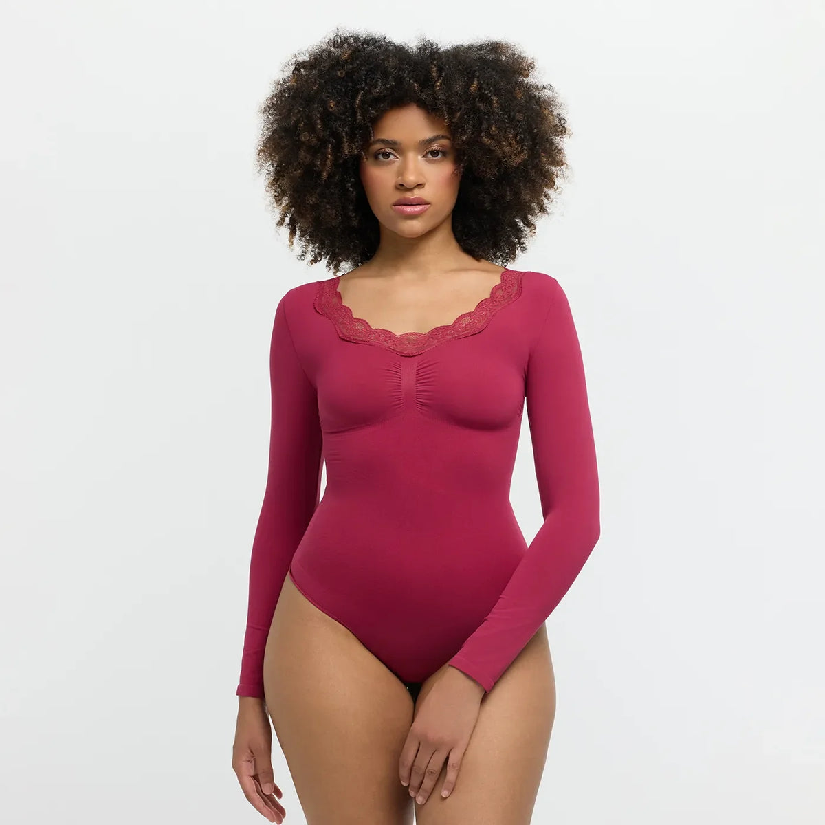 Lace Bodysuit Sculpting Shapewear Longsleeve mit String