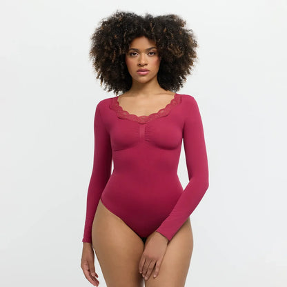 Lace Bodysuit Sculpting Shapewear Longsleeve mit String