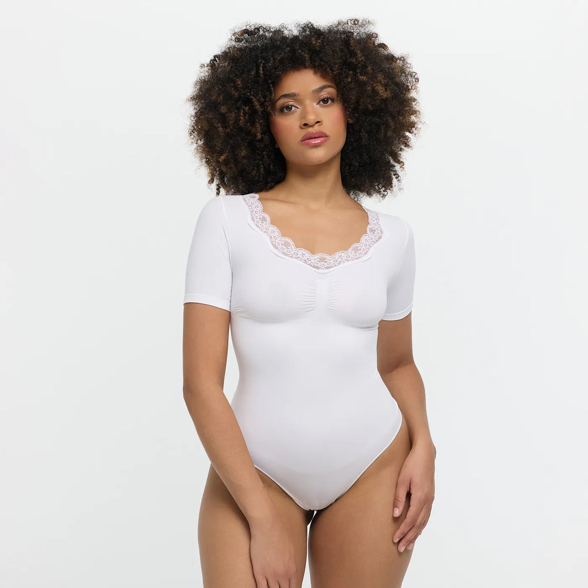 Lace T-Shirt Bodysuit Sculpting Shapewear mit String