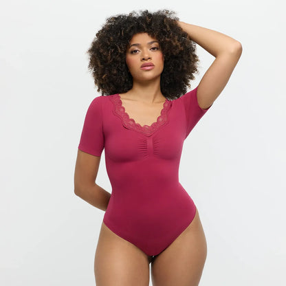 Lace T-Shirt Bodysuit Sculpting Shapewear mit String