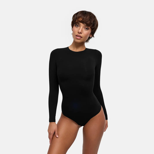 Crewneck Bodysuit Sculpting Shapewear Longsleeve mit String
