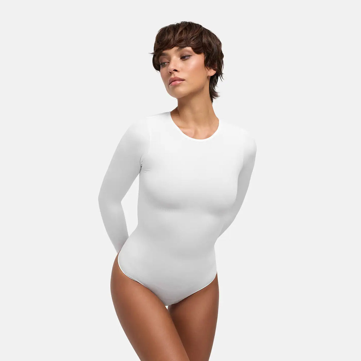 Crewneck Bodysuit Sculpting Shapewear Longsleeve mit String
