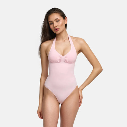 Neckholder Bodysuit Sculpting Shapewear mit integrierten Pads mit Slip