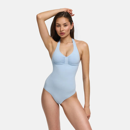 Neckholder Bodysuit Sculpting Shapewear mit integrierten Pads mit Slip