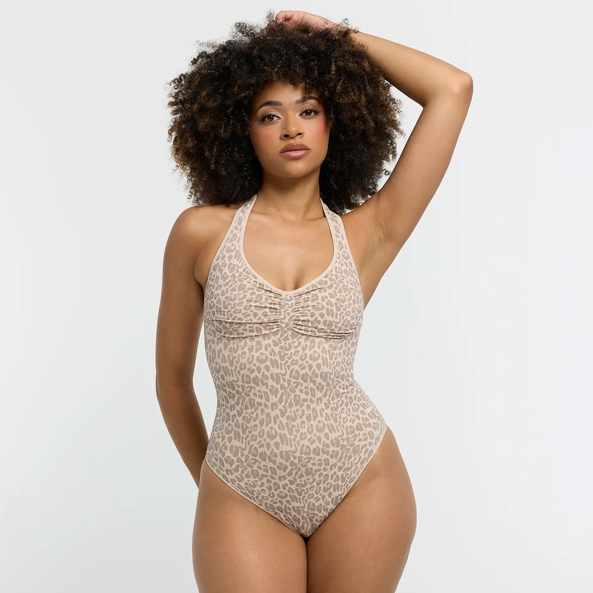 Neckholder Bodysuit Sculpting Shapewear mit integrierten Pads mit Slip