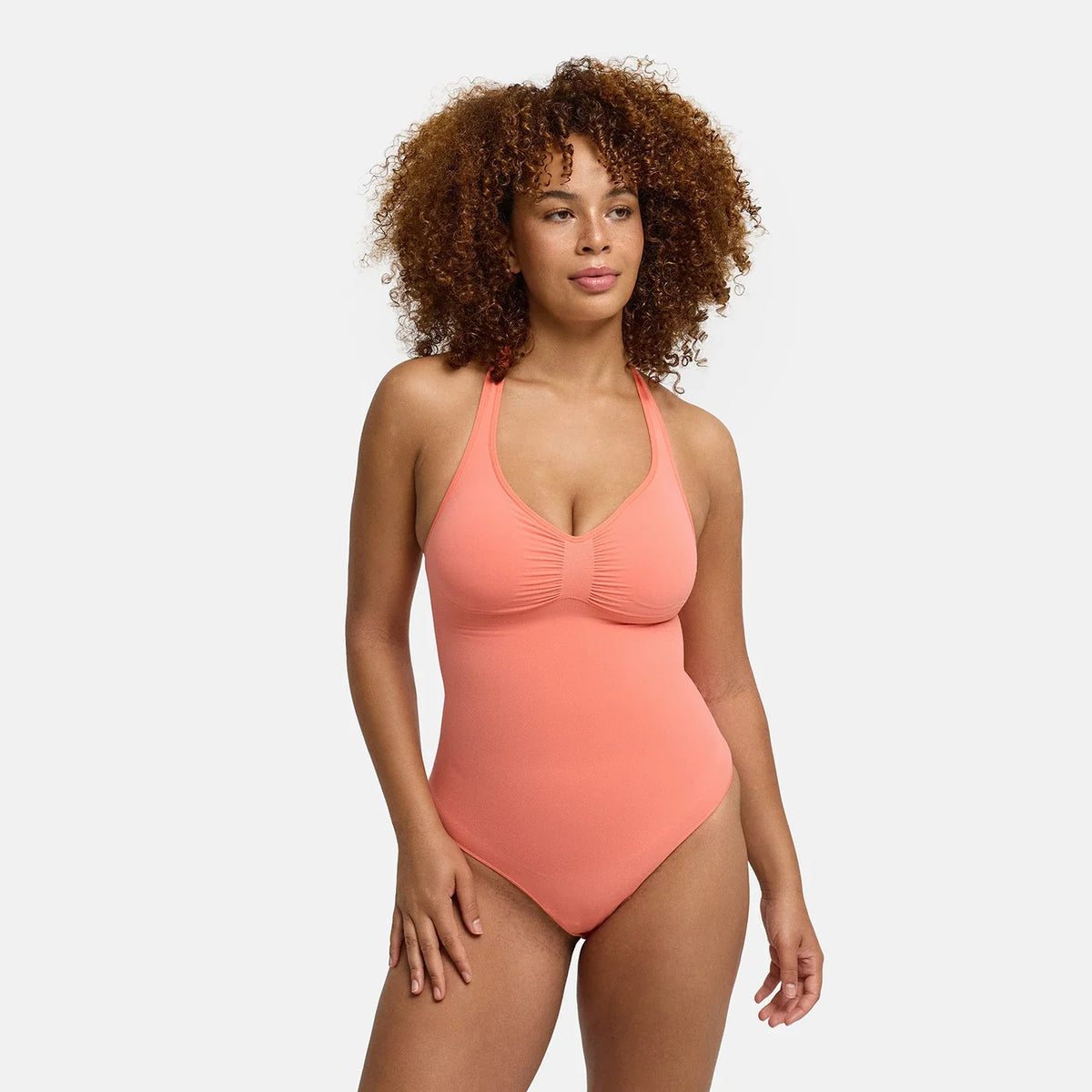 Neckholder Bodysuit Sculpting Shapewear mit integrierten Pads mit String