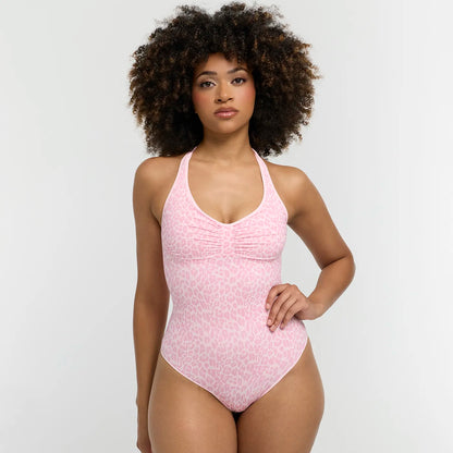 Neckholder Bodysuit Sculpting Shapewear mit integrierten Pads mit String