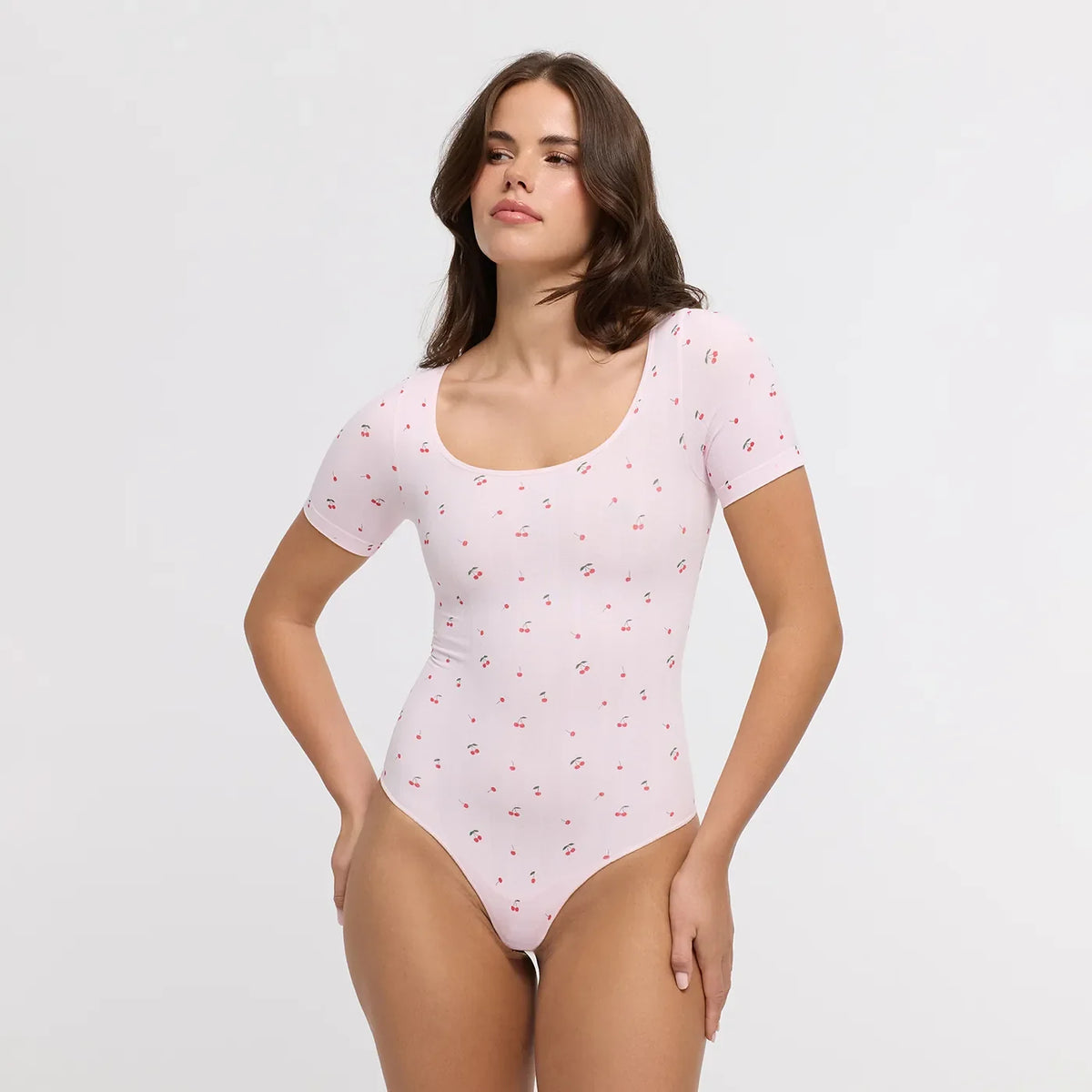 Jacquard T-Shirt Bodysuit Sculpting Shapewear mit String