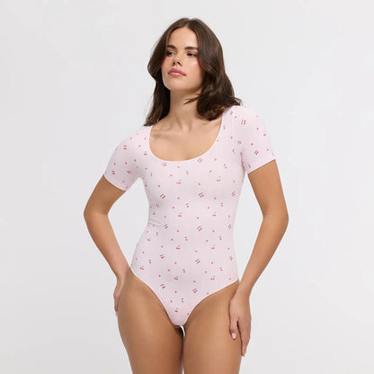 Jacquard T-Shirt Bodysuit Sculpting Shapewear mit String