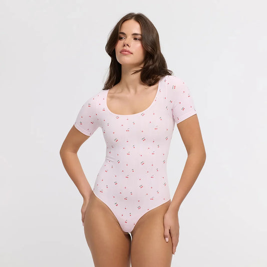 Jacquard T-Shirt Bodysuit Sculpting Shapewear mit String