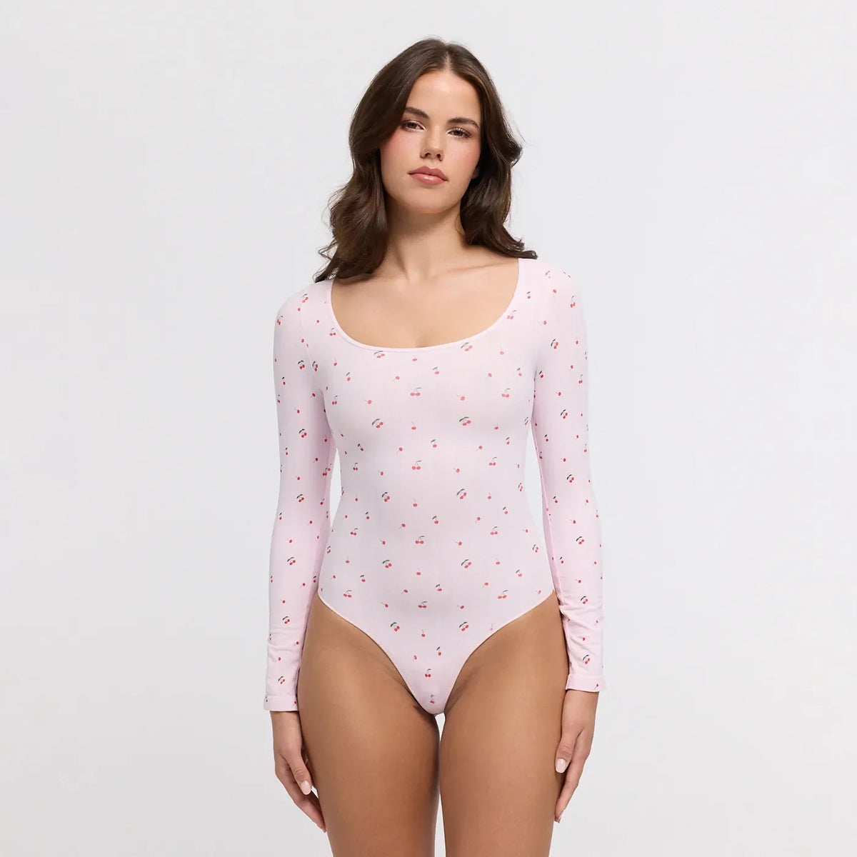Jacquard Longsleeve Bodysuit Sculpting Shapewear mit String