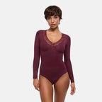Lace V-Neck Bodysuit Sculpting Shapewear Longsleeve mit Slip