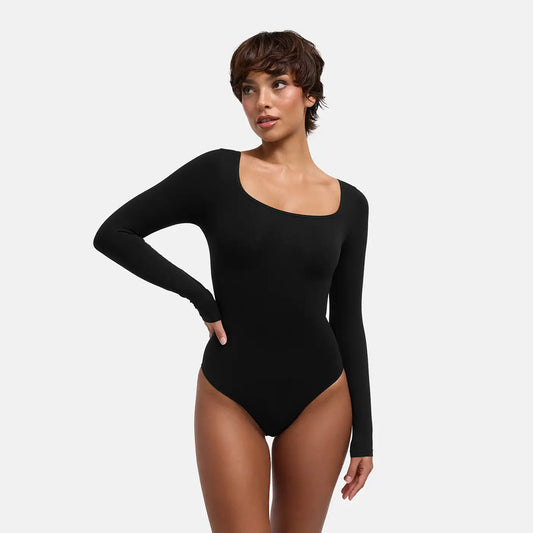 Square Neck Bodysuit Sculpting Shapewear Longsleeve mit Slip