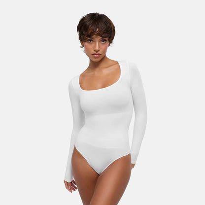 Square Neck Bodysuit Sculpting Shapewear Longsleeve mit Slip