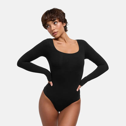 Square Neck Bodysuit Sculpting Shapewear Longsleeve mit String