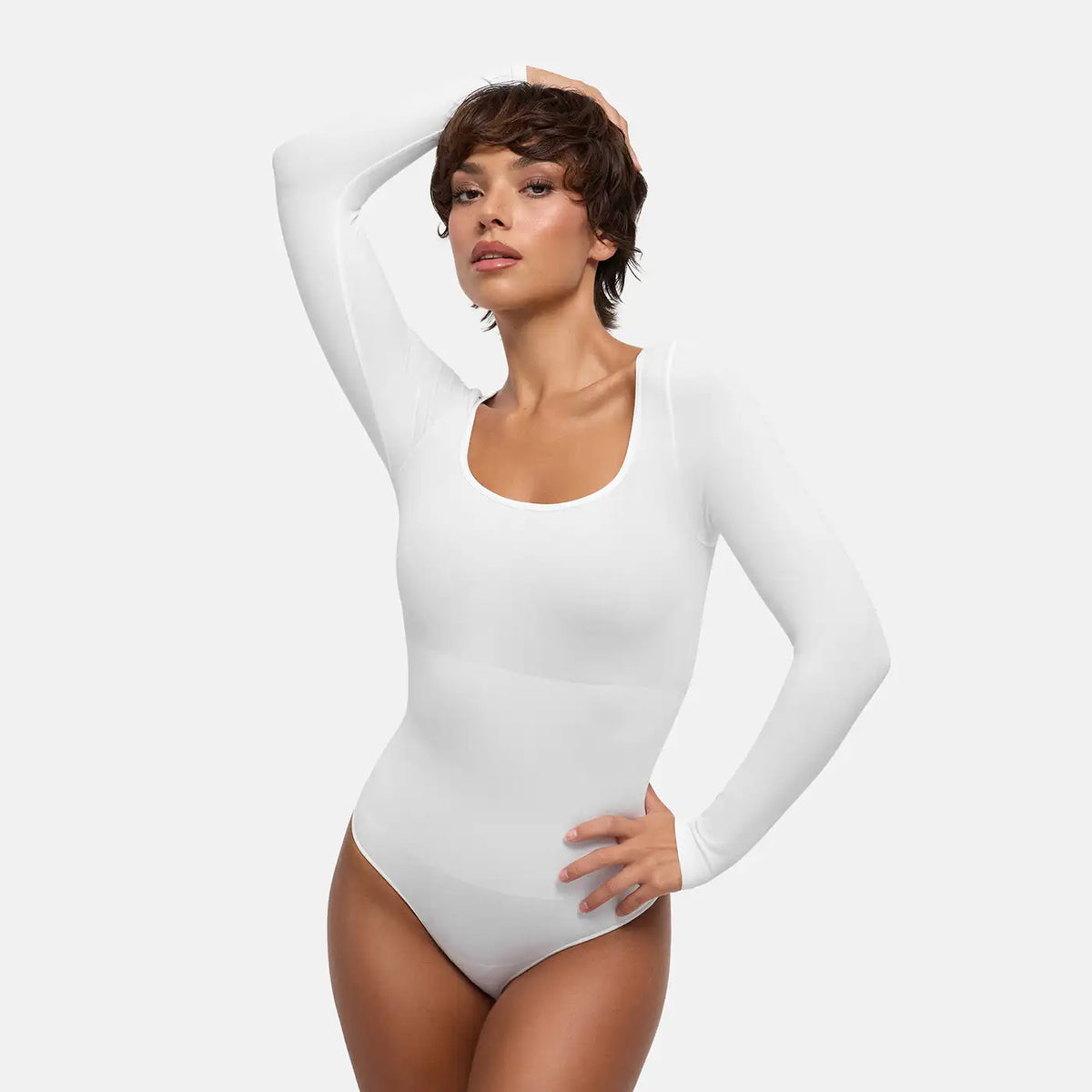 Square Neck Bodysuit Sculpting Shapewear Longsleeve mit String