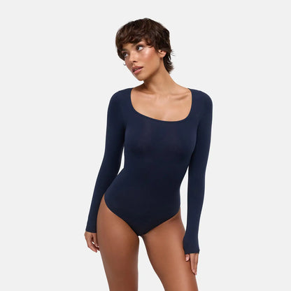 Square Neck Bodysuit Sculpting Shapewear Longsleeve mit String