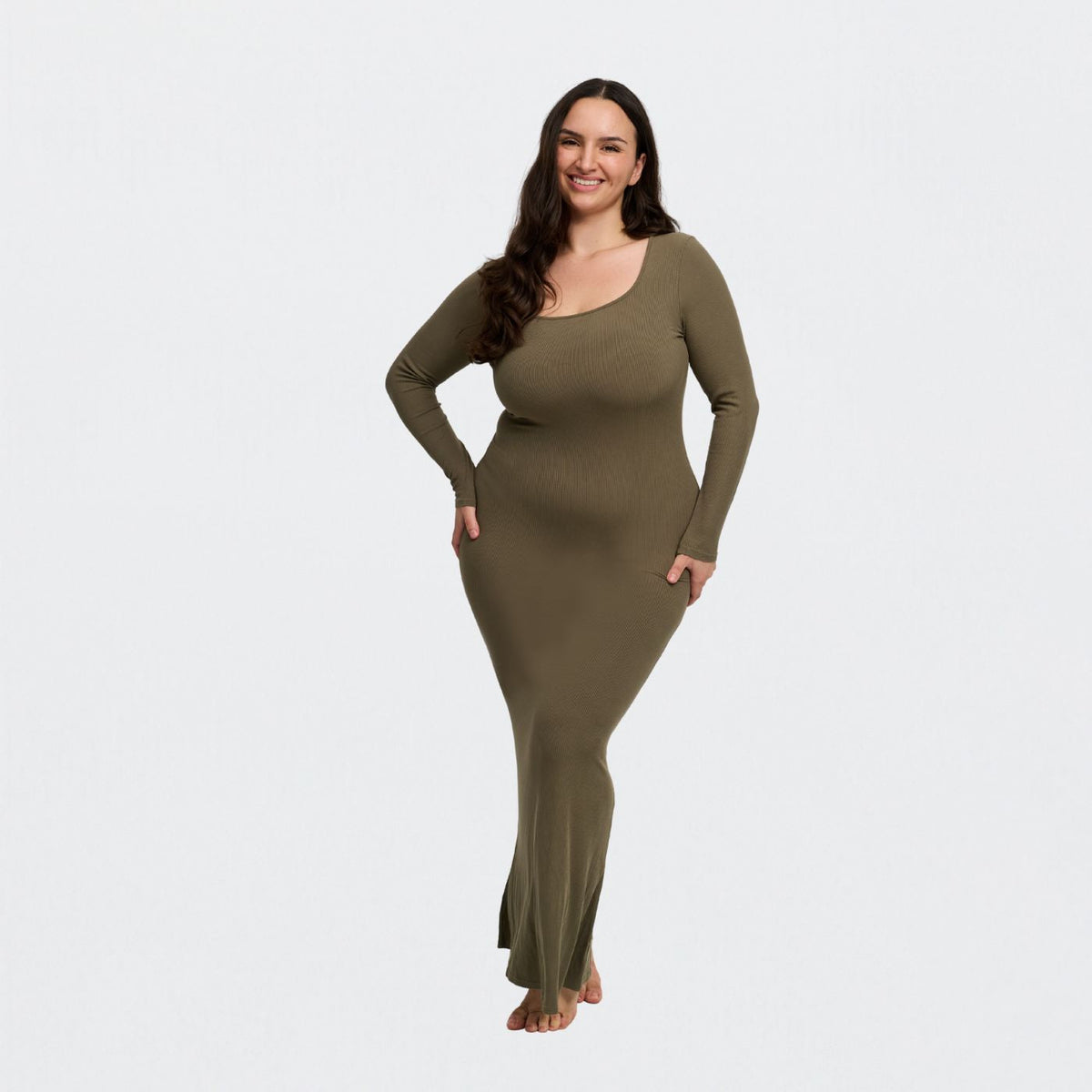 Ribbed Long Sleeve Maxikleid