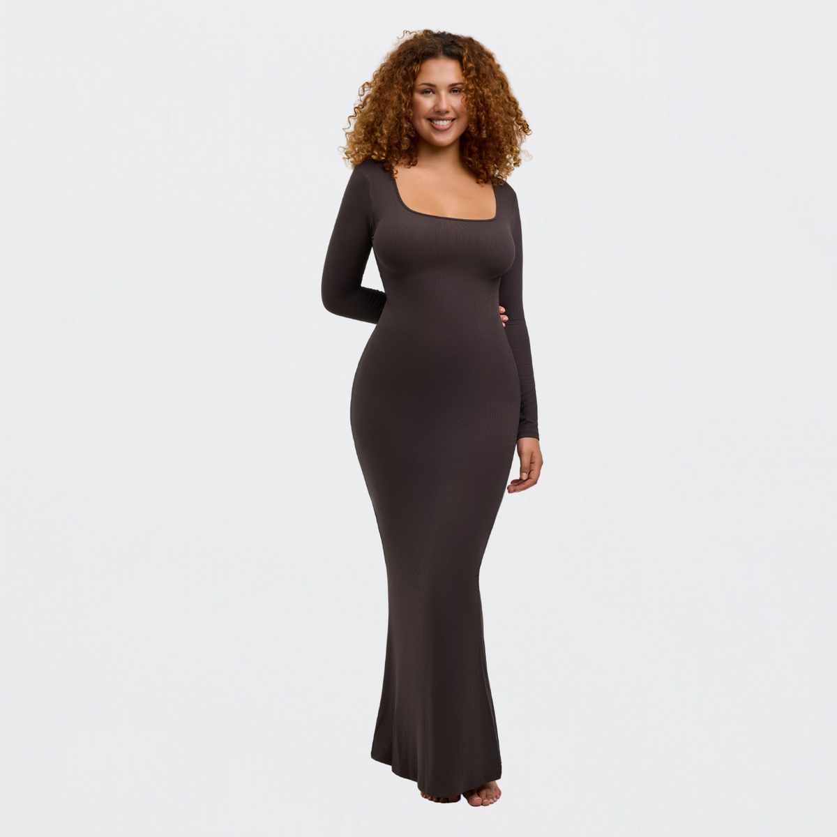 Ribbed Long Sleeve Maxikleid