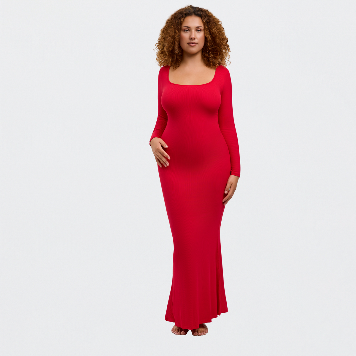 Ribbed Long Sleeve Maxikleid