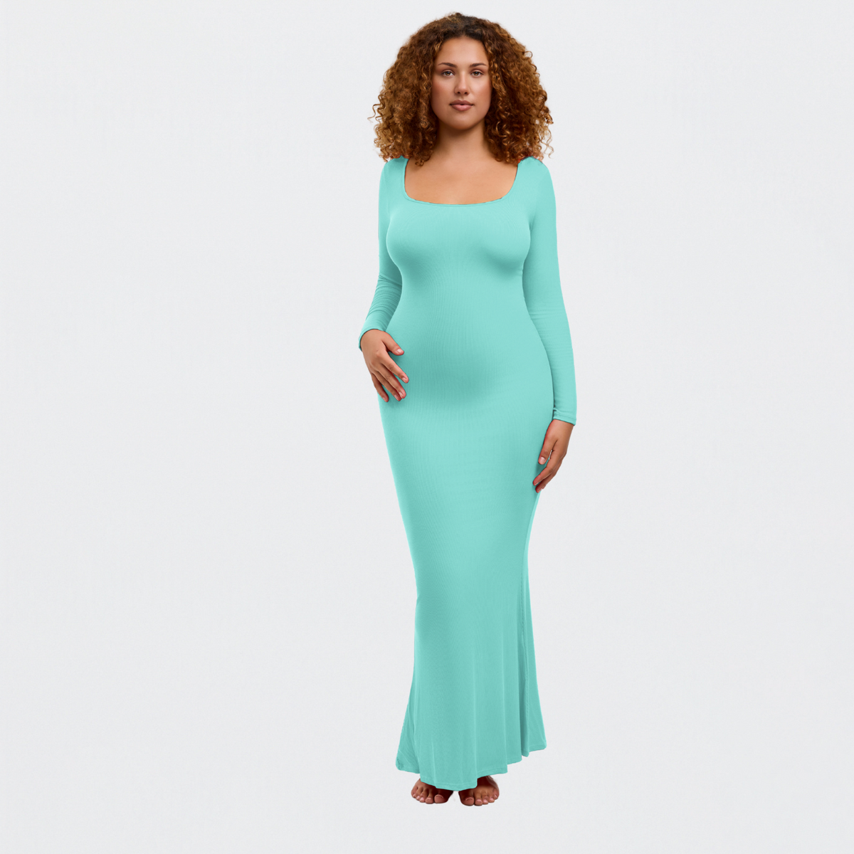 Ribbed Long Sleeve Maxikleid