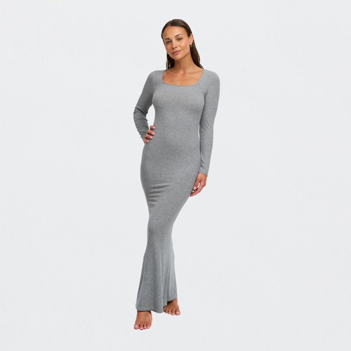 Ribbed Long Sleeve Maxikleid