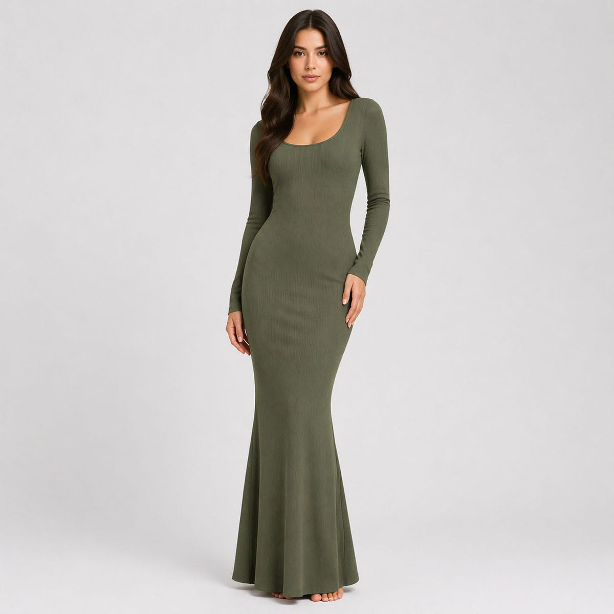 Ribbed Long Sleeve Maxikleid