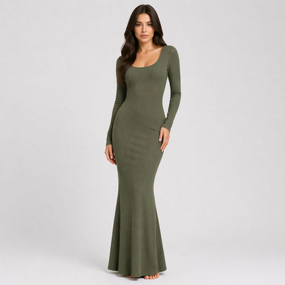 Ribbed Long Sleeve Maxikleid