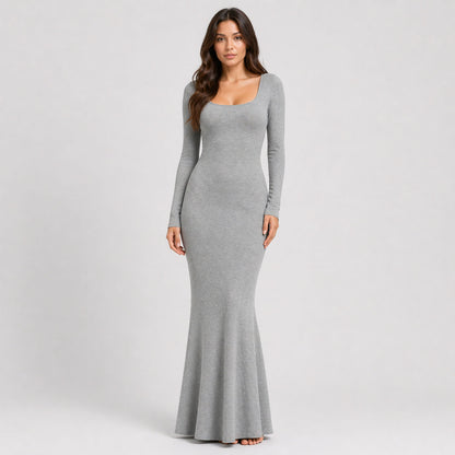 Ribbed Long Sleeve Maxikleid