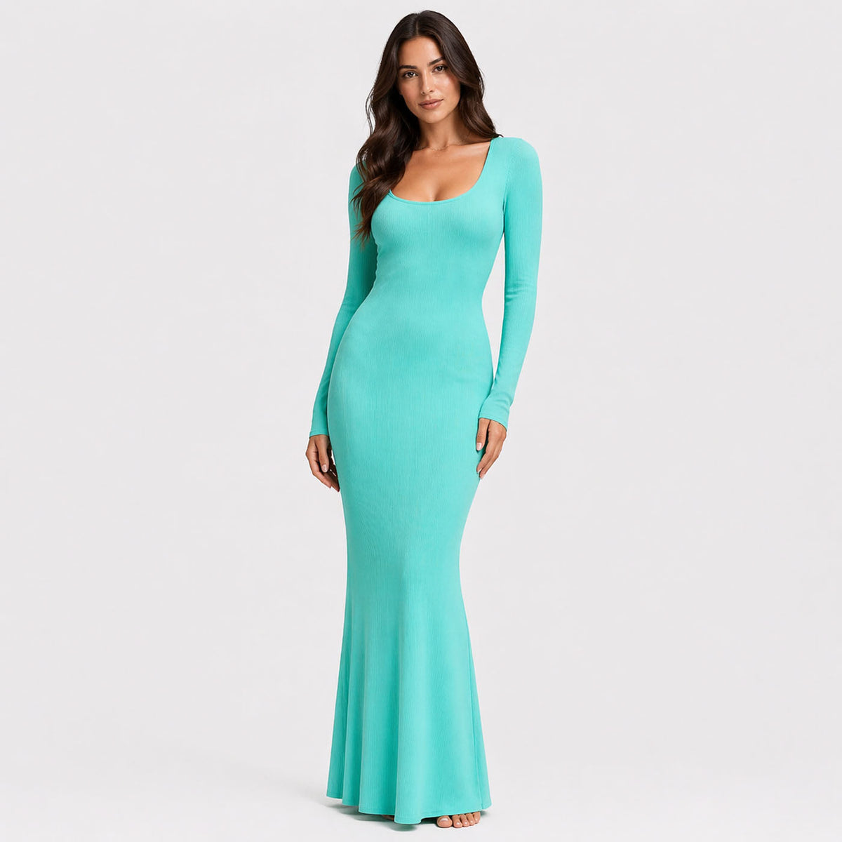 Ribbed Long Sleeve Maxikleid