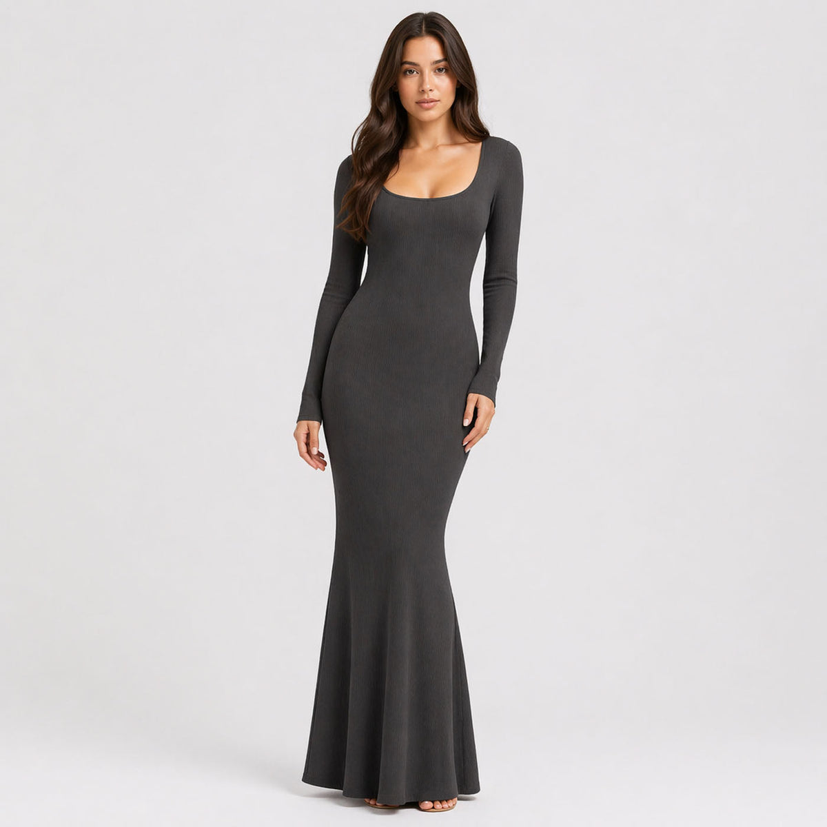 Ribbed Long Sleeve Maxikleid