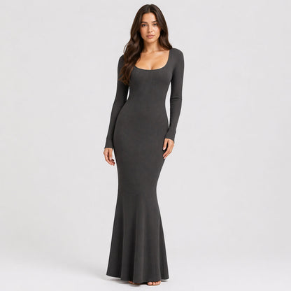 Ribbed Long Sleeve Maxikleid