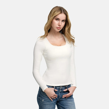Cotton Longsleeve with Built-In Push-Up Bra